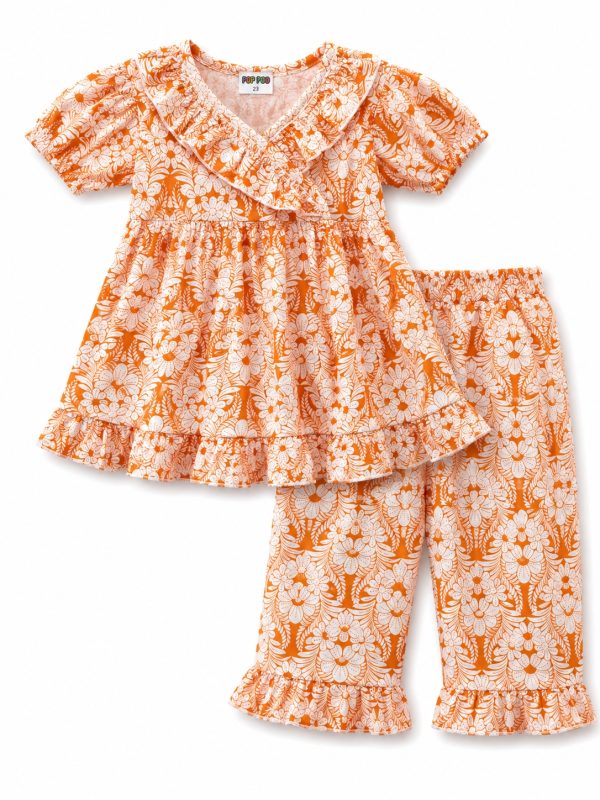 Girls Fancy Floral Dress with Pant Set